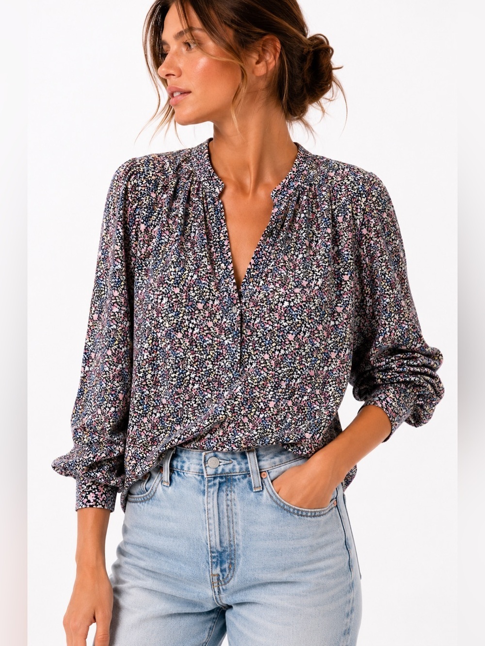 Ganni Floral Crepe Balloon Sleeve Blouse Medium EU 40